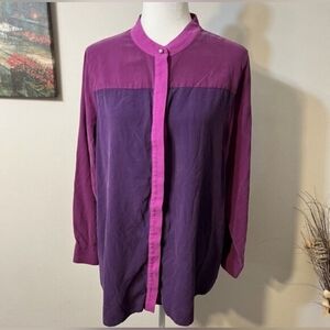 Soft Surroundings 100% Silk Colorful Elegance Button Down Top Size Large!